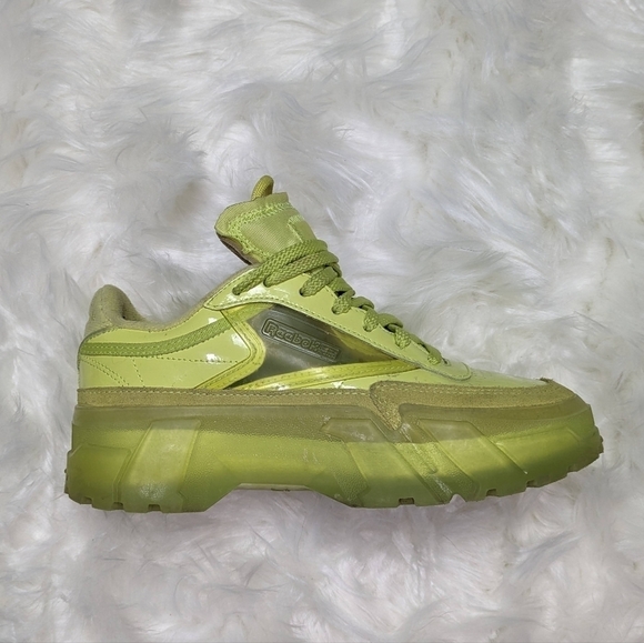 Reebok X Cardi B Club C Chunky Platform Sneakers in High Vis Green Size 36.5 - Picture 2 of 10